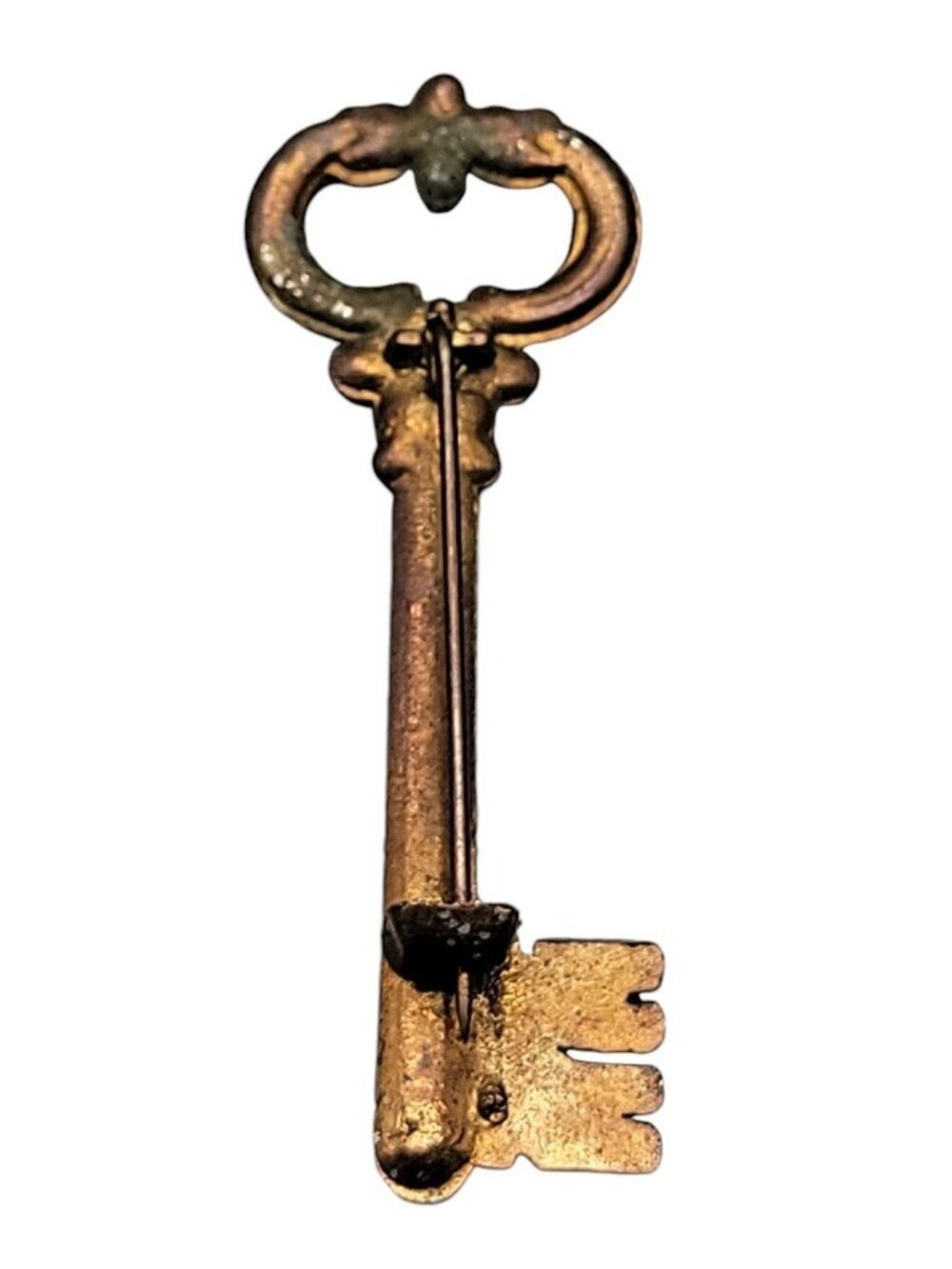 Antique Brass Skeleton Key Brooch Victorian C Clasp Unmarked Gold Tone - Picture 11 of 11